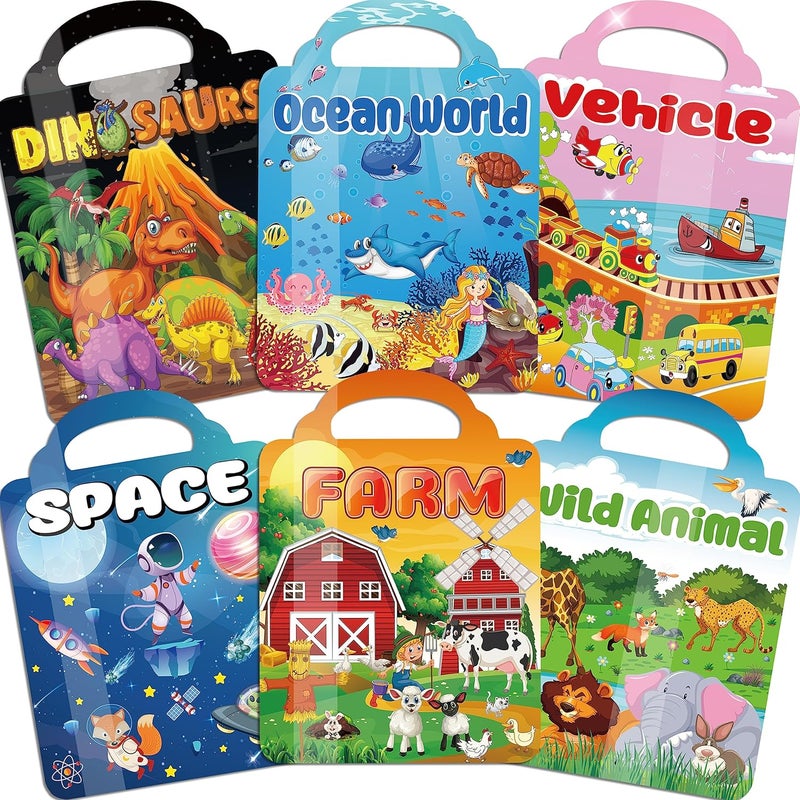 Kalysky 6Set Puffy Sticker Books for Kids 2-4, 3D Reusable Stickers Books for Toddlers 1-3 2-4,Farm+Animal+Dinosaurs+Ocean World+Space+Vehicle - Image 1